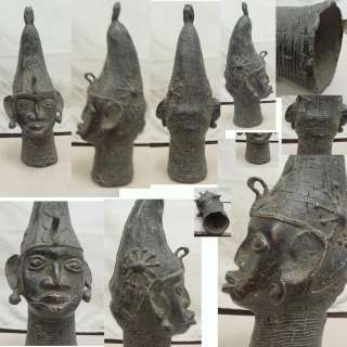 AFRICAN ART BENIN BRONZE HEAD  14 6LBS NIGERIA STATUE  