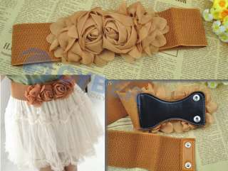 Fashion Double Rose Buckle Style Elastic Belt Waistband  