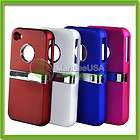 Deluxe Blue Case Stand Cover W/Chrome For Apple iPhone 4 4G 4S Verizon 