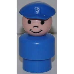 Vintage Little People Pilot Driver (Blue Hat & Blue Plastic Base) (Peg 