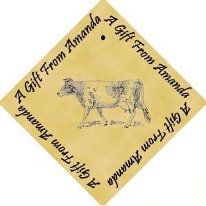   Pack of 48 PERSONALISED Parchment 6cm Square Gift Tags Guernsey Cow