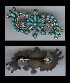   ZUNI INDIAN STERLING SILVER & TURQUOISE FLOWER SWIRL PIN  