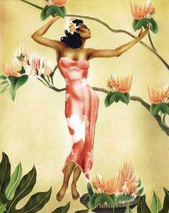   Blossom Hawaiian Hawaii Hawaiiana Art Deco Airbrush Vintage Nostalgia