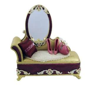 Victorian Mirror Vanity Jewelry Box Ring Organizer 7.5 Inches Burgandy