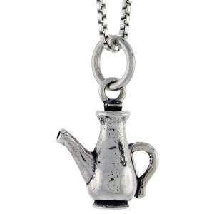 925 Sterling Silver Victorian Era Tea Pot Pendant (w/ 18 Silver Chain 