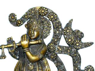 Beautiful Home Decor Om Krishna Playing the Flute Brass Statue 5 Inch 