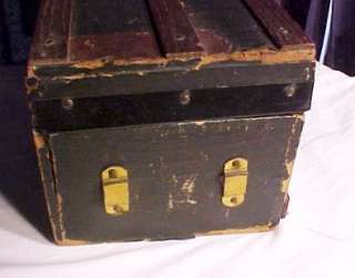 Antique doll trunk paper covered wood original lock & key Cass Toys 