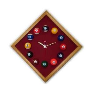  12in Diamond Billiard Clock Oak & Burgandy Mali Felt 