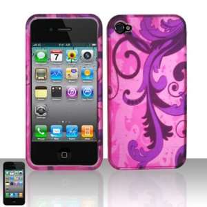  For iPhone 4 (AT&T/Verizon) Rubberized Purple Vines Design 