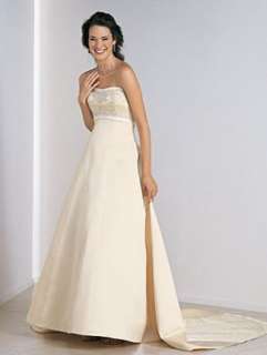 Alfred Angelo 1843 Ivory w/ Gold Satin Strapless A line Wedding Dress 