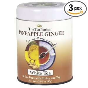 The Tea Nation String and Tag White Tea Bags, Pineapple Ginger, 50 