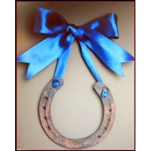  Good Luck Iron Horseshoe Ornament with Blue Hanging Ribbon 