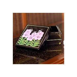  NOVICA Lacquered wood box, Purple Vanda Orchid