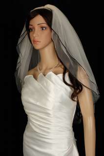 2T Elbow Ivory Plain Black 3 mm Ribbon Wedding Veil  