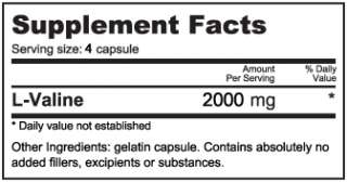 NutraBio L Valine capsules supplement facts panel
