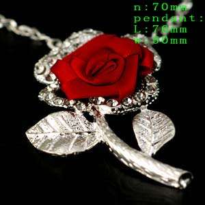 d6532 Ladys 70cm Noble Crystal Red Rose Rhinestone CZ inlay Necklace 