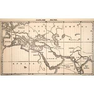  1869 Print Map Overland Routes Dover London Suez Alexandria Bombay 