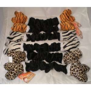  6 Plush Dog Play Pull Squeak Toy Zebra Tiger Leopard Pet 