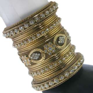 GOLD TONE BOLLYWOOD STYLE 17 PC AMERICAN FASHION CZ BANGLES SET~SZ~2 