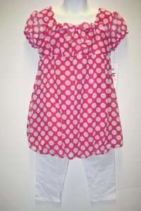 NWT Girl AMY BYER Pink White Dots Bubble Tunic Top Shirt Legging 
