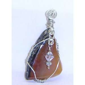 Artisan Made Silver Swirl Bale Tumbled Agate Slice Pendant with 