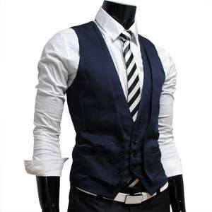 V013) Mens Casual Layered style Slim Vest NAVY  