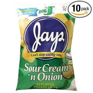 Jays Potato Chips, Sour Cream n Onion, 11 Ounce Bags (Pack of 10)