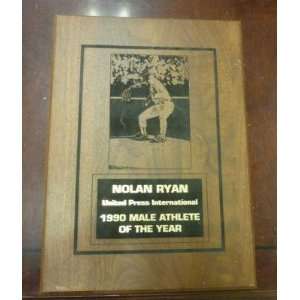 NOLAN RYAN 1990 UPI Male Athlete of Year Trophy Plaque   Framed MLB 