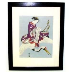 Woman Riding the Crane ~ Harunobu ~ Framed Vintage Woodblock Print