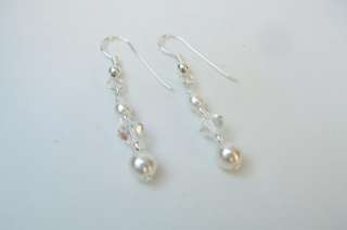 PEARL CRYSTAL Silver bridal earrings wedding jewellery  