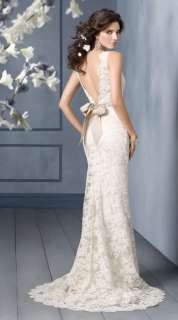 Ivory V Neck Backless Lace Wedding dress/Bridal/Prom Gown/Custom 