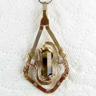 Tigers Eye Gemstone Crystal Pendant 14K Rolled Gold  