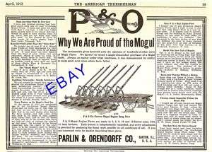 1913 PARLIN & ORENDORFF 6 FURROW MOGUL ENGINE PLOW AD  