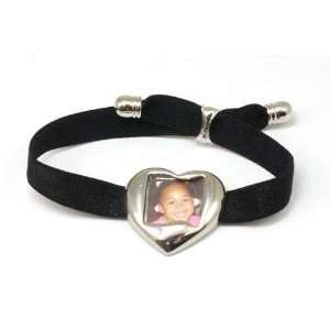   Black Heart Photo Frame Ribbon Stretch Bracelet Ashley B Jewelry