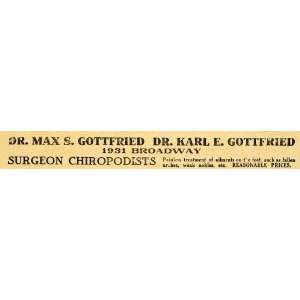 1910 Ad Doctors Max Karl Gottfried Chiropodists Feet   Original Print 