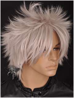 GW109 Silver Short Spike Untidy Mens Full Wig Cosplay Party Show 