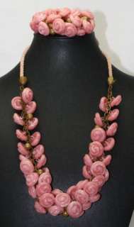 Vintage 1940s Unsigned Miriam Haskell Pink Button Cluster Necklace 
