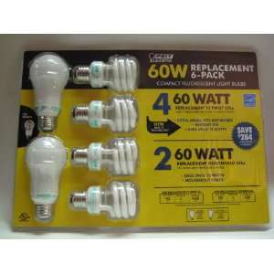  Feit Electric 60 Watt 6 Pack Compact Fluorescent Light Bulbs 