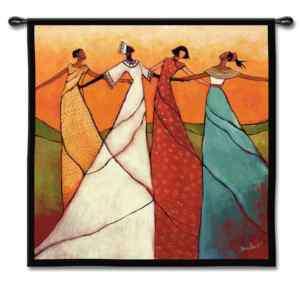 AFRICAN WOMEN IN UNITY DANCE ART TAPESTRY WALL HANGING  