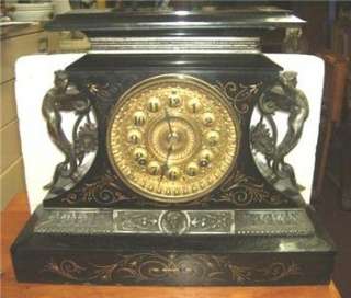 Antique ANSONIA cast iron clock ROSALIND . Working .Gold metal dial 