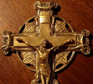 VINTAGE ANTIQUE SOLID BRONZE ORNATED MASSIVE HEAVY WALL CRUCIFIX 14 3 