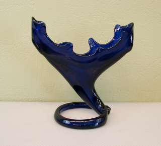 Unique Art Glass Vase Cobalt Blue Antler Design Vintage  