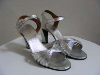   SILVER Leather Strappy DAISY Heels 7M Metallic Open Toe Party  