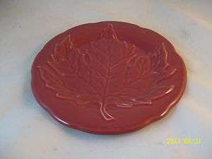 Longaberger Pottery Leaf Bread Plate Paprika Red 6  