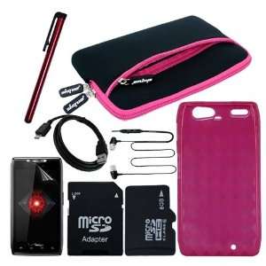  Protector + Hot Pink Gel Cover Case + Pocket Carrying Case(Hot Pink 