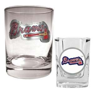  MLB Atlanta Braves Rocks Glass and Square Shot Glass Set 