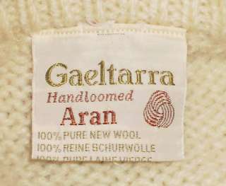 GAELTARRA IRELAND Aran Wool Fisherman Cableknit Sweater 38 Irish Ivory 