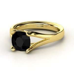  Enrapture Ring, Cushion Black Onyx 14K Yellow Gold Ring 
