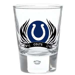  Indianapolis Colts 2 oz Round Shot Glass Tribal Flames 