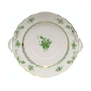   Herend Chinese Bouquet Green Chop Plate With Handles